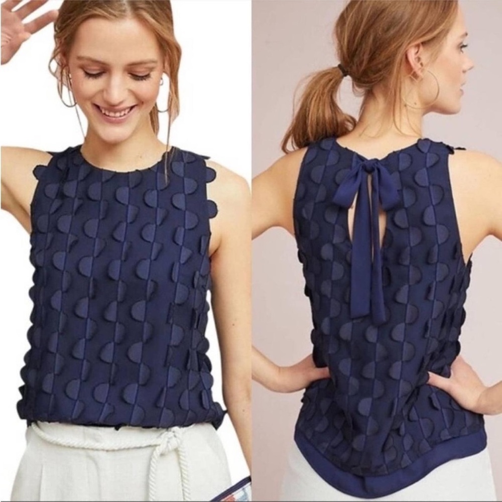 NWT Anthropologie Maeve Appliqué Textural Tank Navy size 12